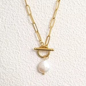 18 KT Gold Over Titanium Pearl Toggle Clasp Necklace